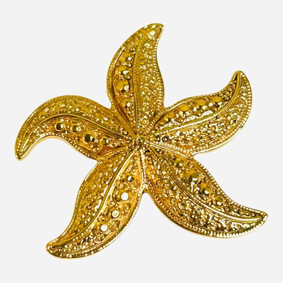 Vintage Gold Tone Starfish Textured Pendant - Picture 4 of 5